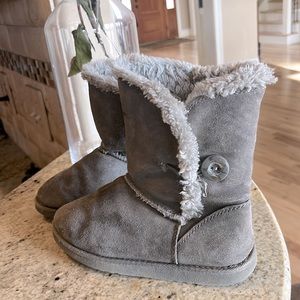 Boots Ankle Booties Suede Leather Gray Womens 6 Sherpa Faux Fur Lined